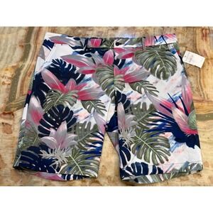 J.Lindeberg Mens Tim Print Chino Shorts Calypso Oil Green Tropical Floral 38 NWT